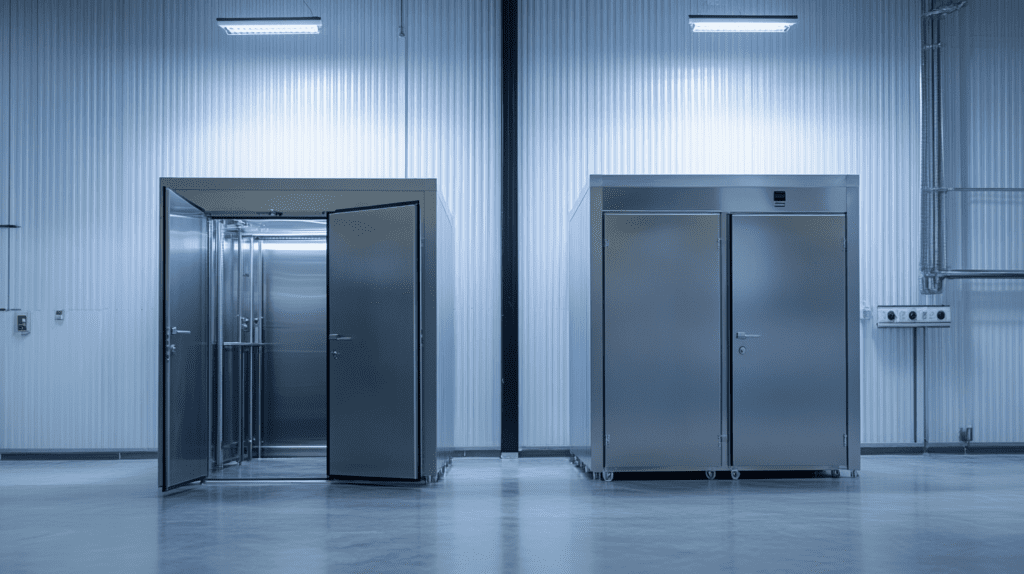 Unity Cooling Systems Inc. ninoback Image of two steel walk in cold rooms with doors open 0844e9f2 3064 4b6c 903c 2ec74454b1e1