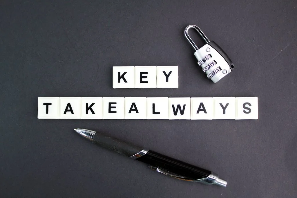 key and pen with the word alphabet key takeaways.