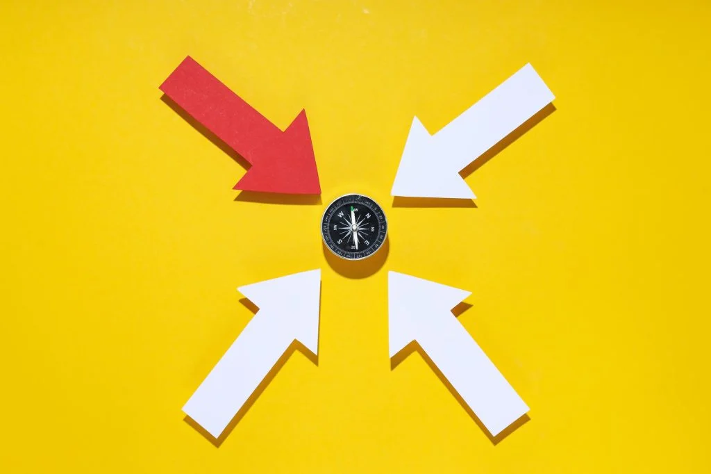 Business navigate concept with compass and arrows